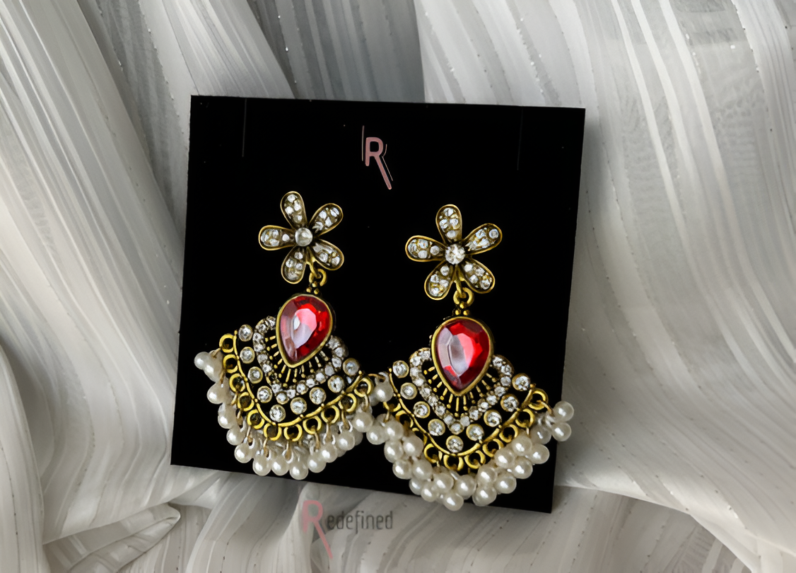 Traditional Chandelier Earrings - Red