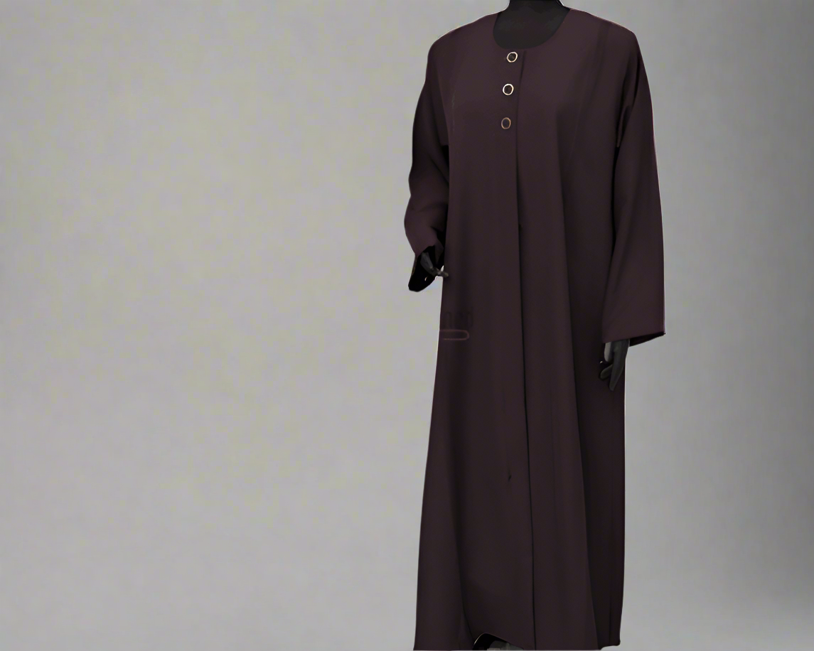 Dark Purple Chic Button Elegance Abaya Dress