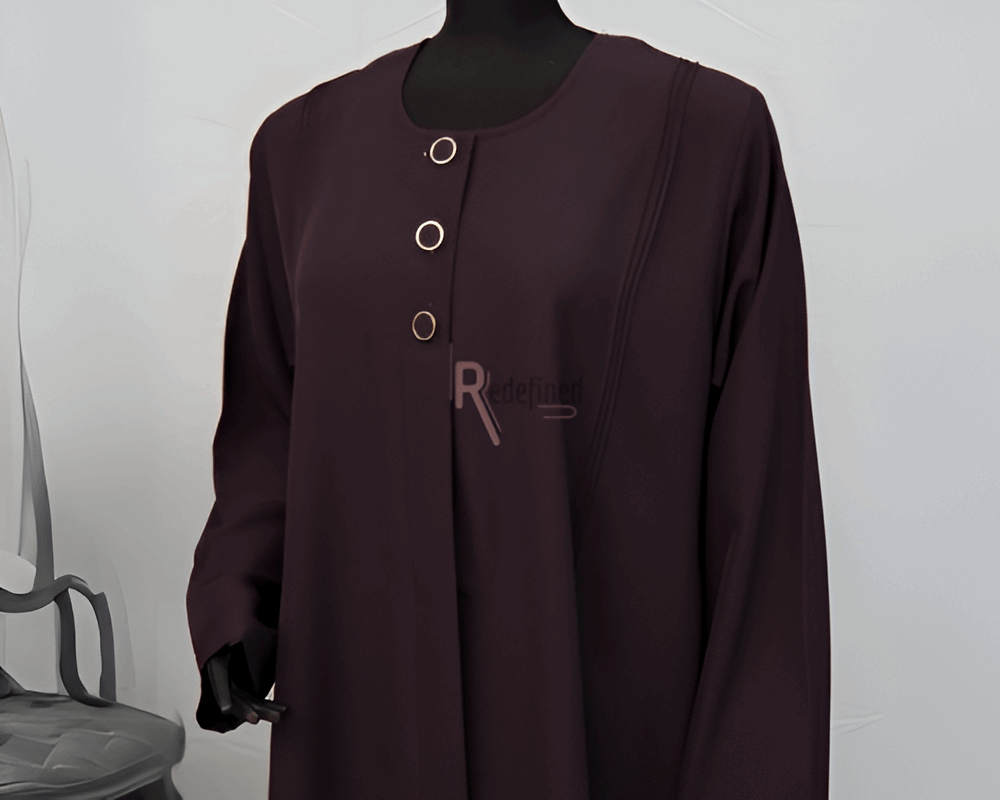 Dark Purple Chic Button Elegance Abaya Dress