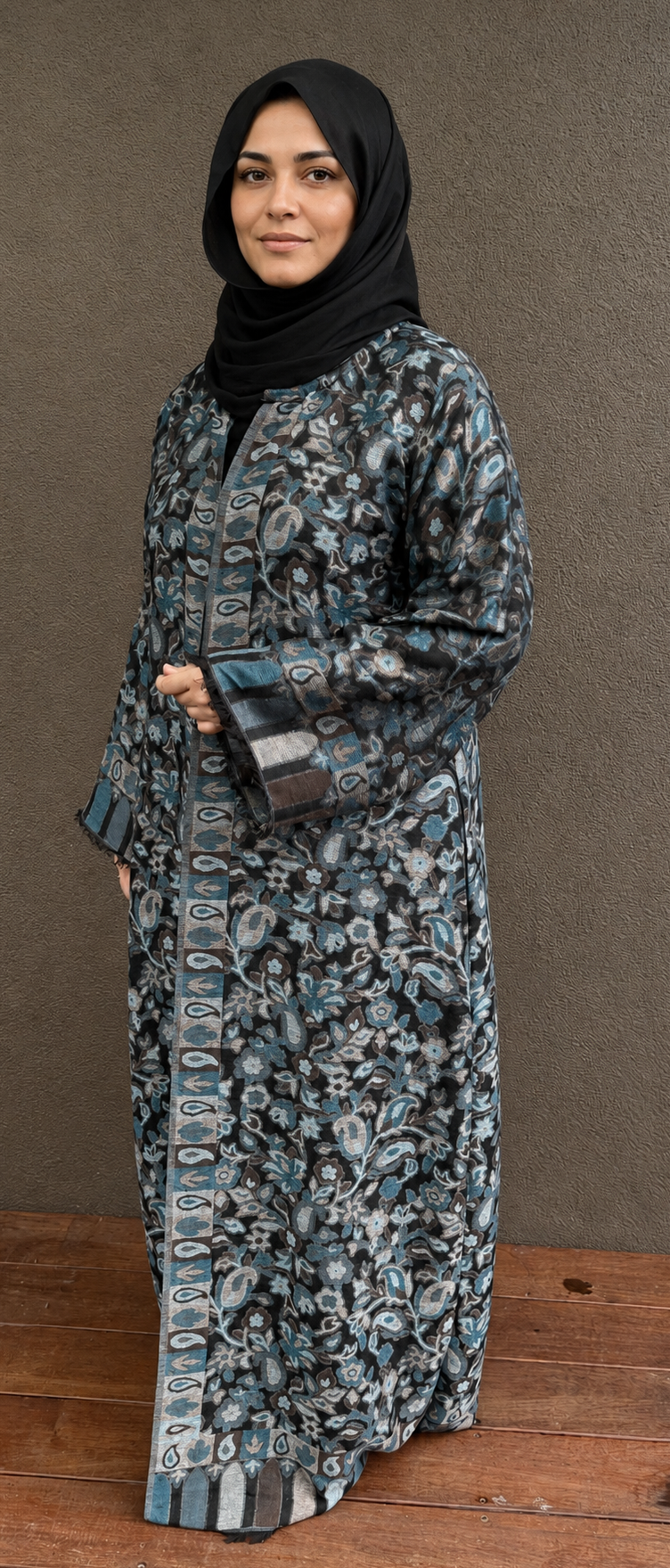 Azure Bloom Pashmina Open Abaya