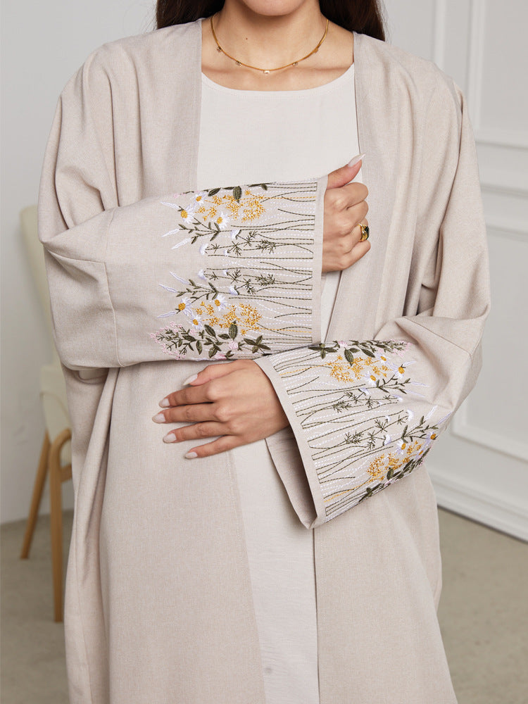 Sand Embroidered Open Abaya