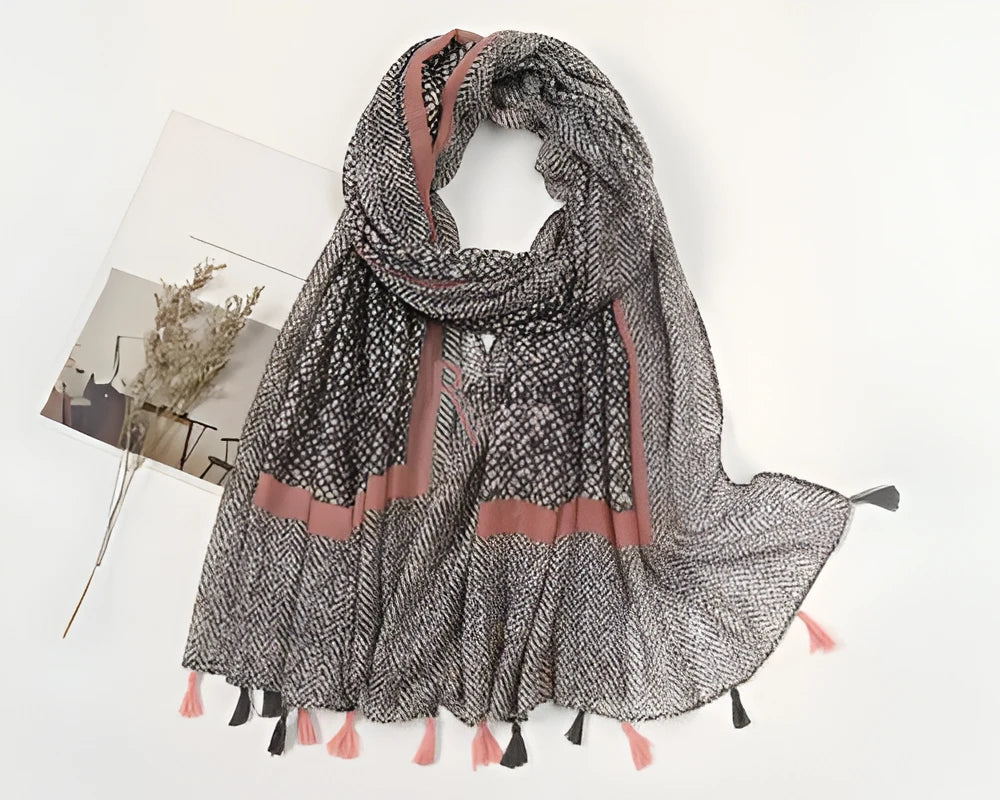 Tassel Scarf Grey Pink