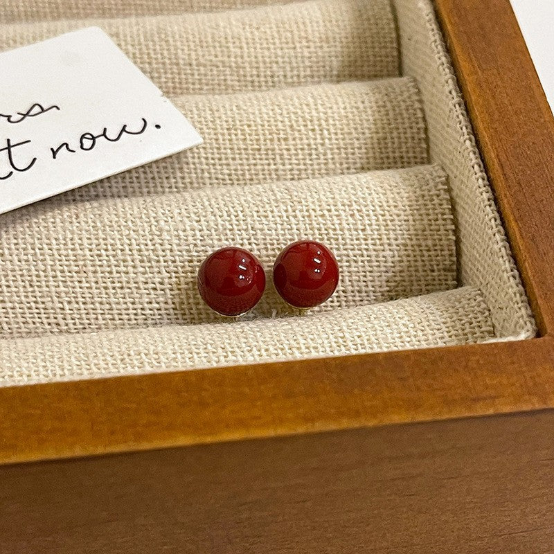 Pearl Stud Earrings - Red