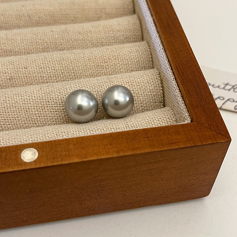 Pearl Stud Earrings - Grey