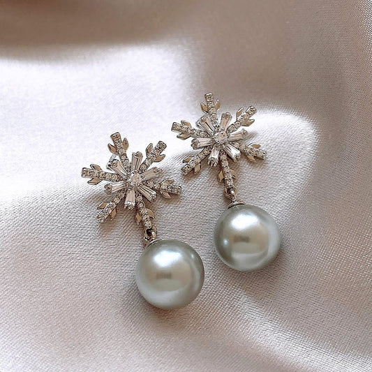 Snowflake Pearl Drop Earrings