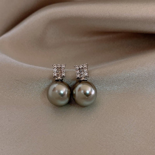 Grey Pearl Drop Earrings