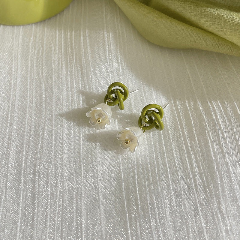 Green Knot and Flower Drop Earrings