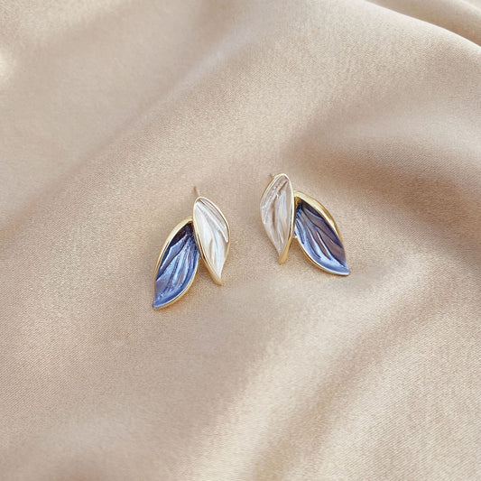 Leave-shaped Silver and Blue Stud Earrings