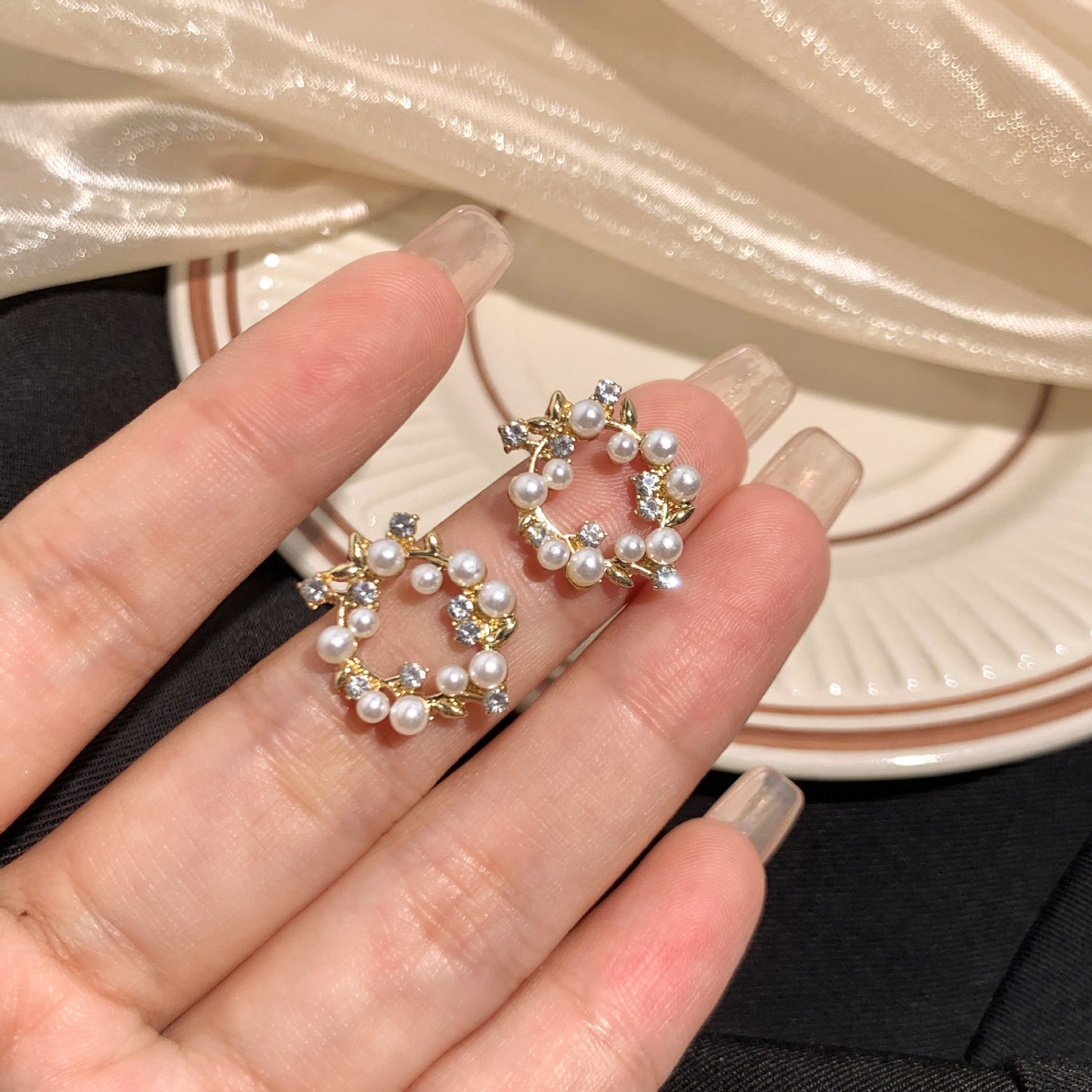 Pearl Rhinestone Garland Earrings