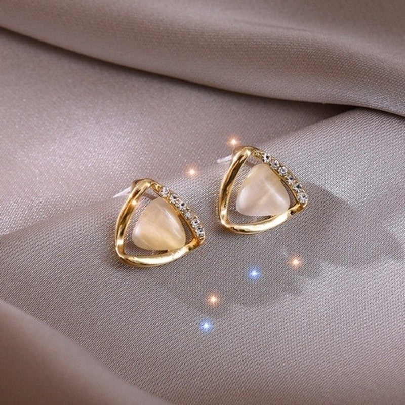 Triangle Cat Eye Stud Earrings