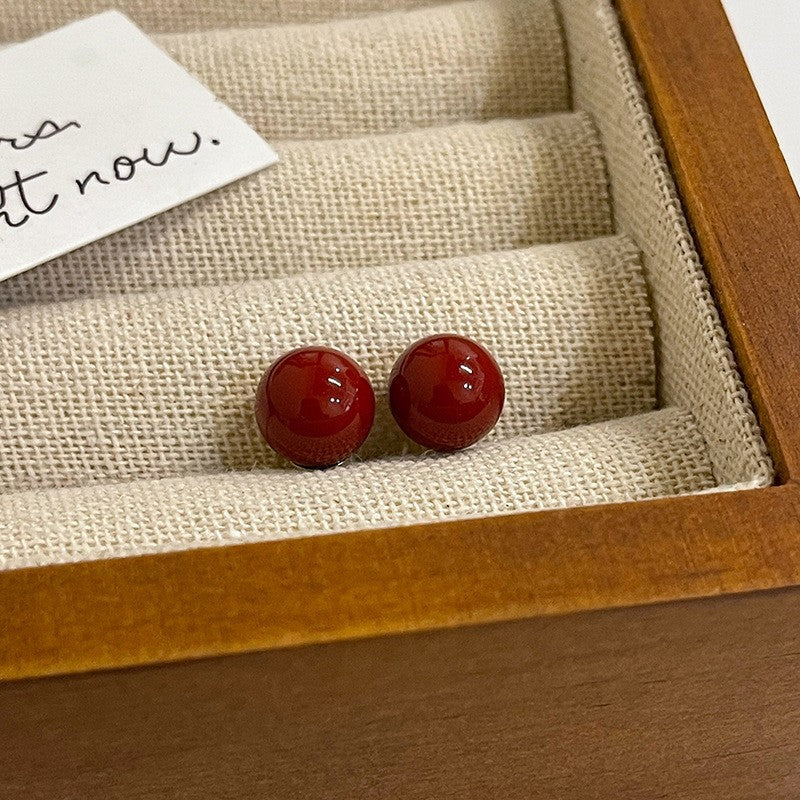 Pearl Stud Earrings - Red