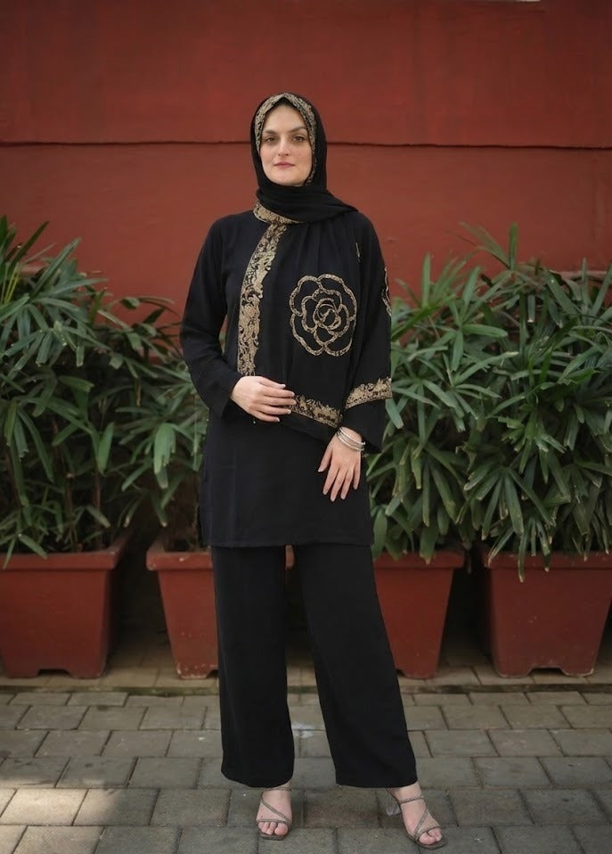 Co-ord Set Self Print - Black