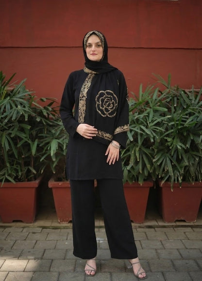 Co-ord Set Self Print - Black