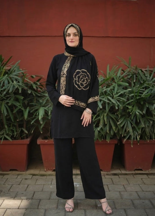 Co-ord Set Self Print - Black