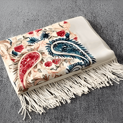 Embroidered Cashmere Stole - Cream