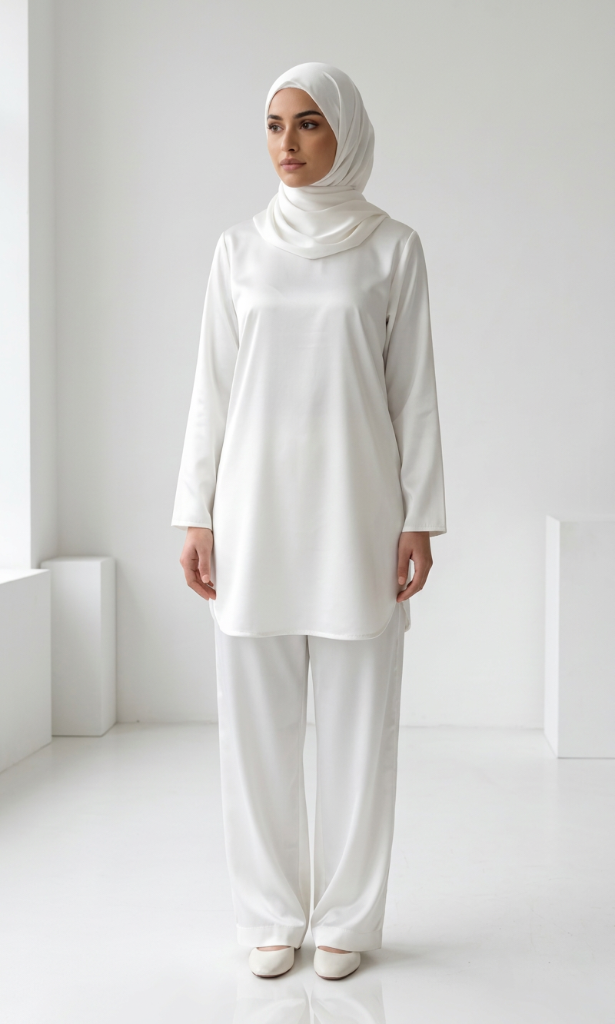 A standing woman wearing white coord set