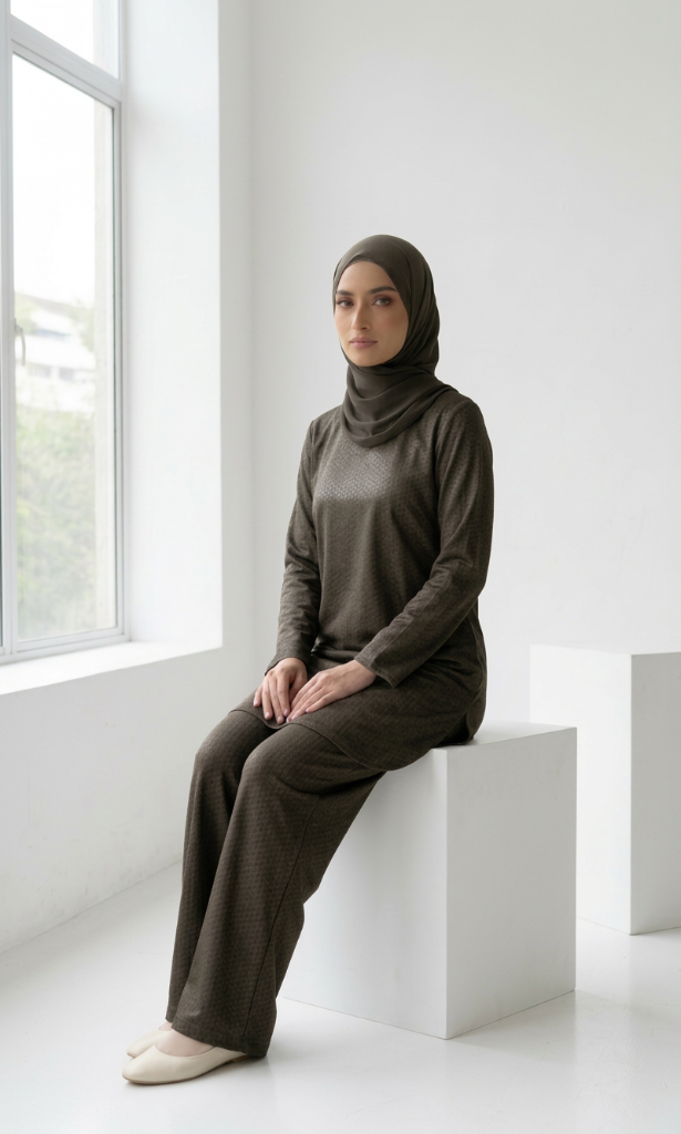 A sitting woman wearing black coord set