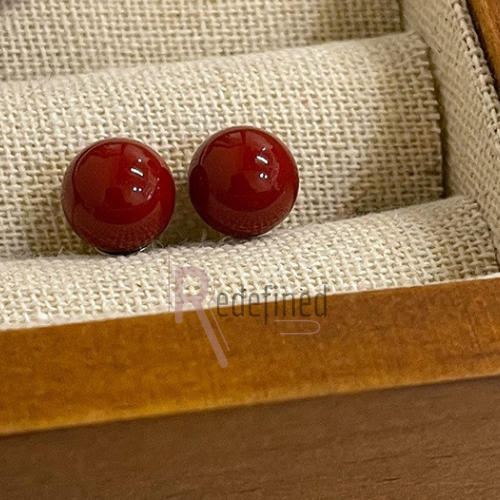 Pearl Stud Earrings - Red