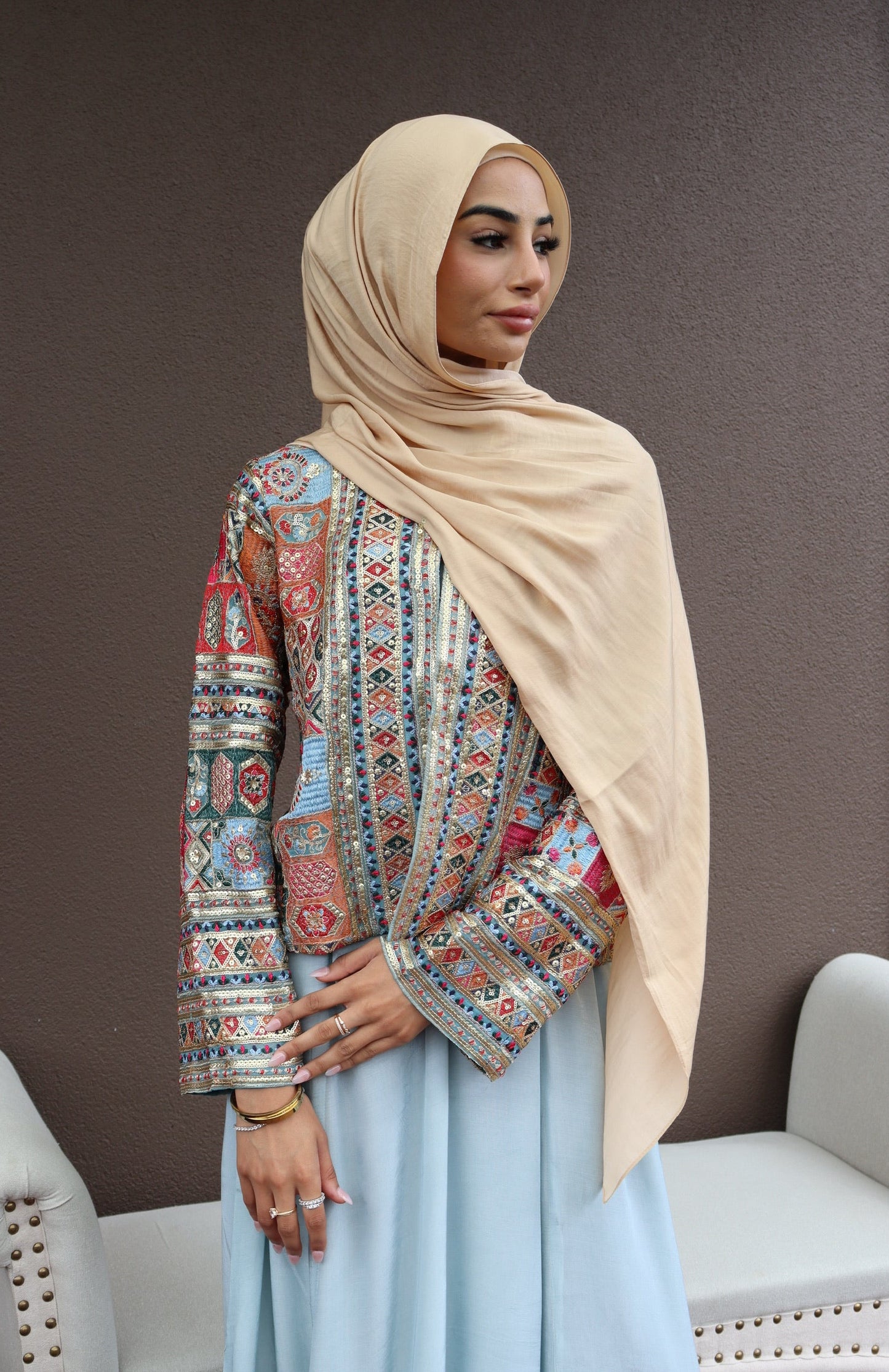 Nooré Embroidered Jacket - Aqua Marine