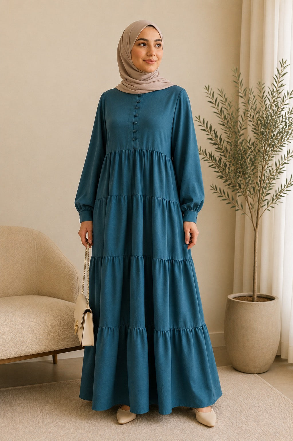 Safa Teal Tiered Maxi Dress