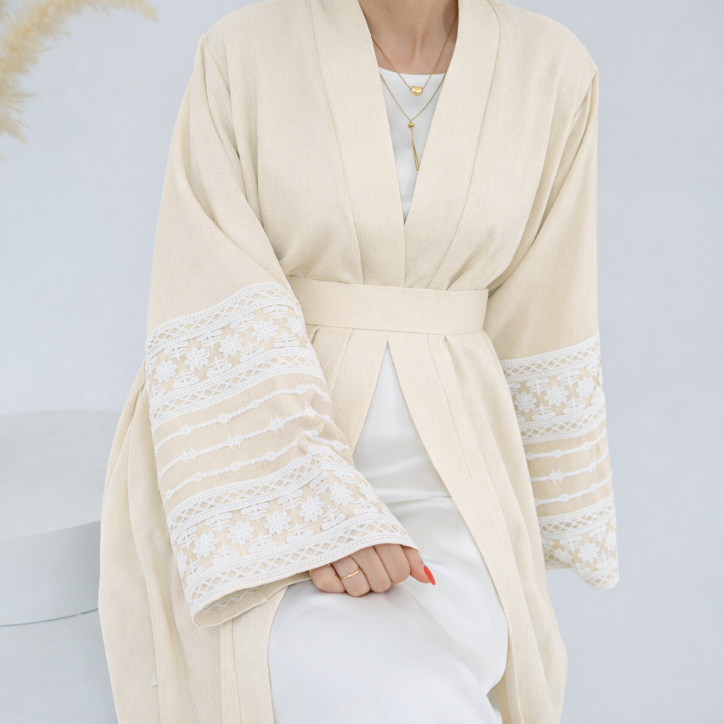 Ivory Weave Open Abaya