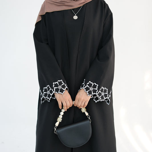Noir Bloom Open Abaya