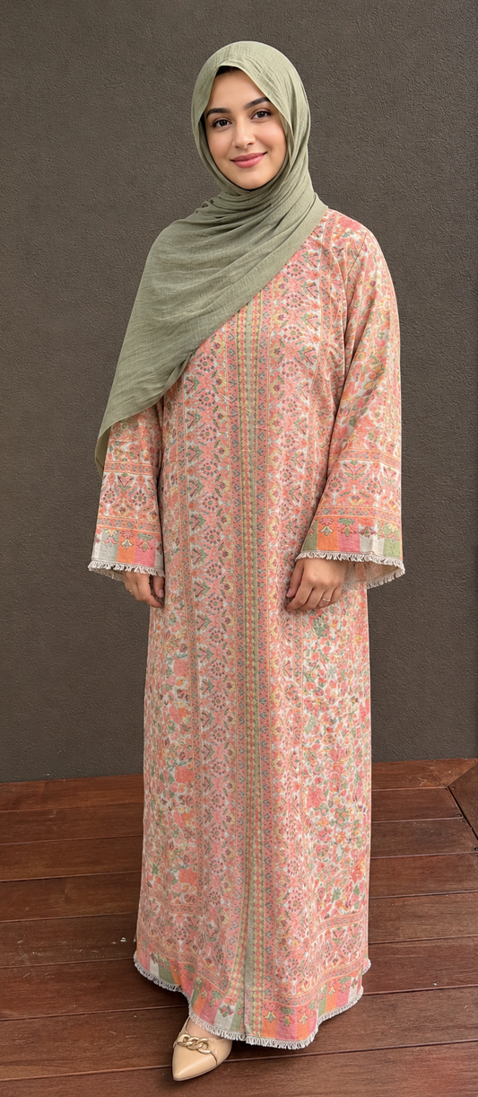 Rosé Bloom Pashmina Open Abaya