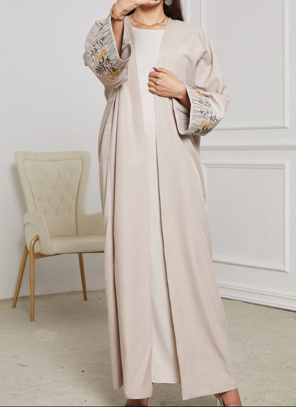 Sand Embroidered Open Abaya