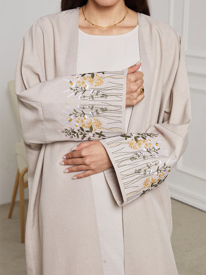 Sand Embroidered Open Abaya