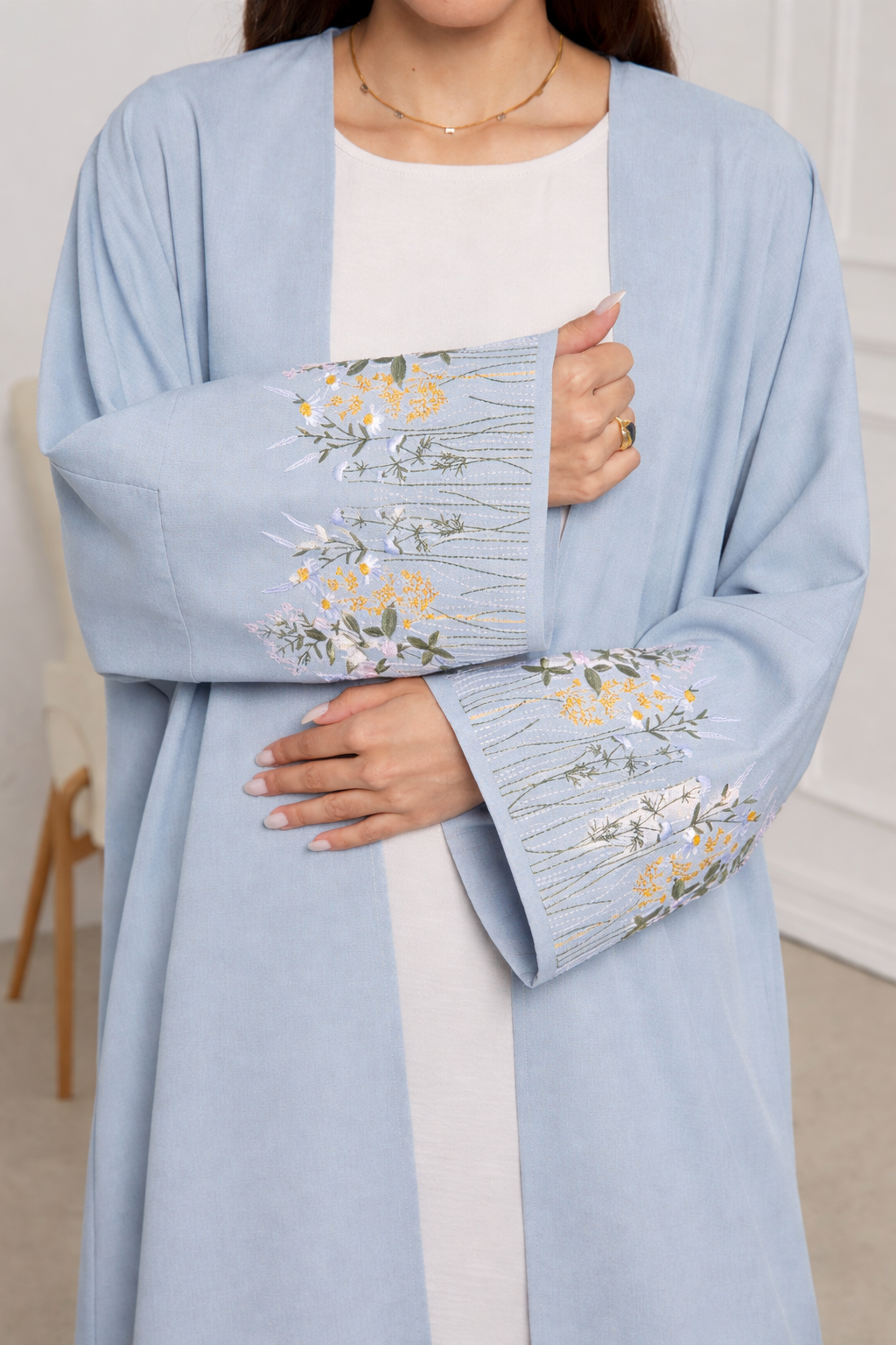 Sky Embroidered Open Abaya