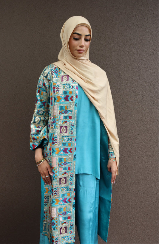 Zariya Statement Longline Overlay - Aqua