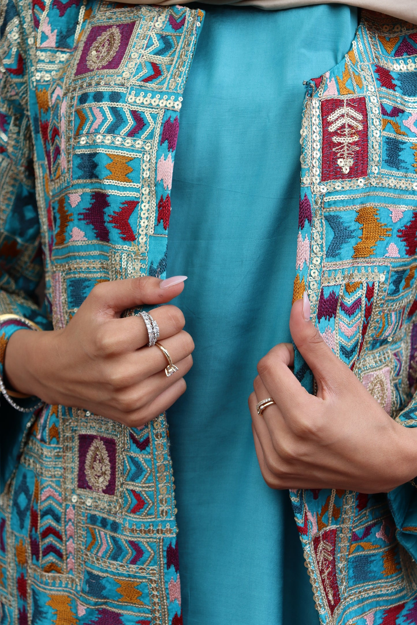 Zariya Statement Longline Overlay - Aqua