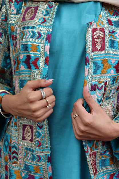 Zariya Statement Longline Overlay - Aqua