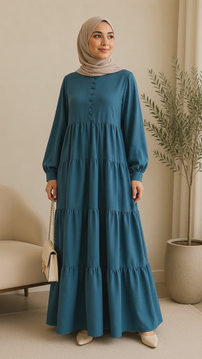 Safa Teal Tiered Maxi Dress