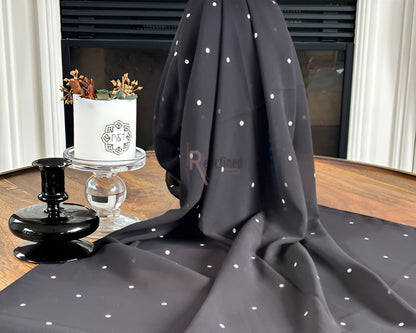 Chiffon Printed Scarf Black colour with White Dots