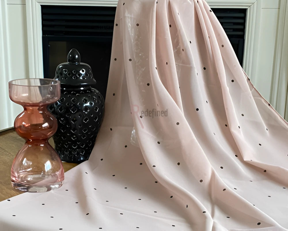 Chiffon Printed Scarf Light Pink colour with Black Dots