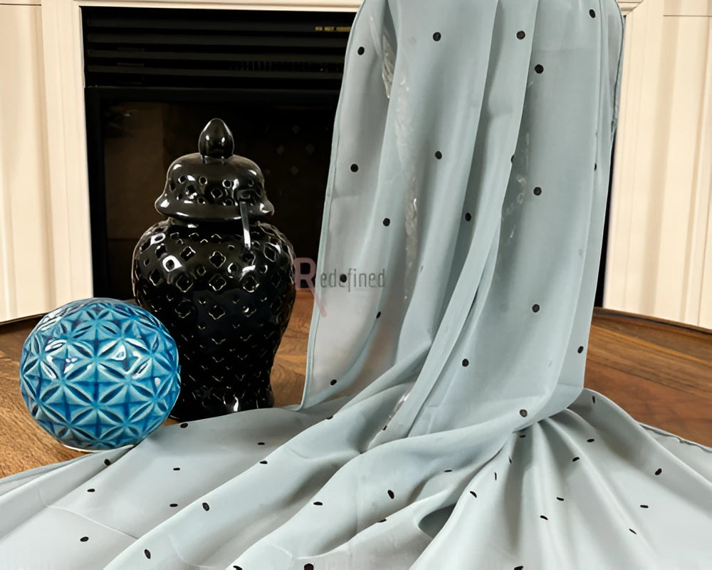 Chiffon Printed Scarf Light Blue colour with Black Dots