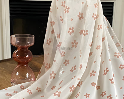 Chiffon Printed Scarf light Cream colour with Pink Flower