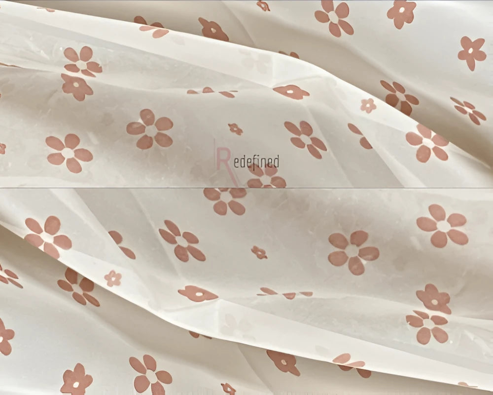 Chiffon Printed Scarf light Cream colour with Pink Flower