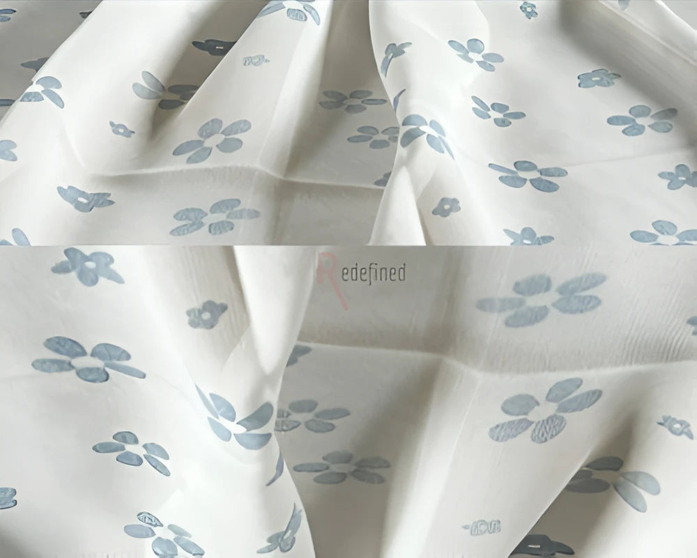 Chiffon Printed Scarf White colour with Blue Flower