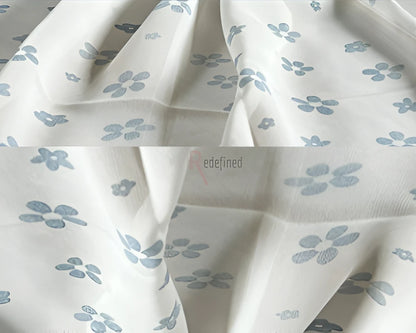 Chiffon Printed Scarf White colour with Blue Flower