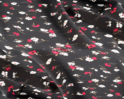 Chiffon Printed Scarf Black colour with Red White Flower