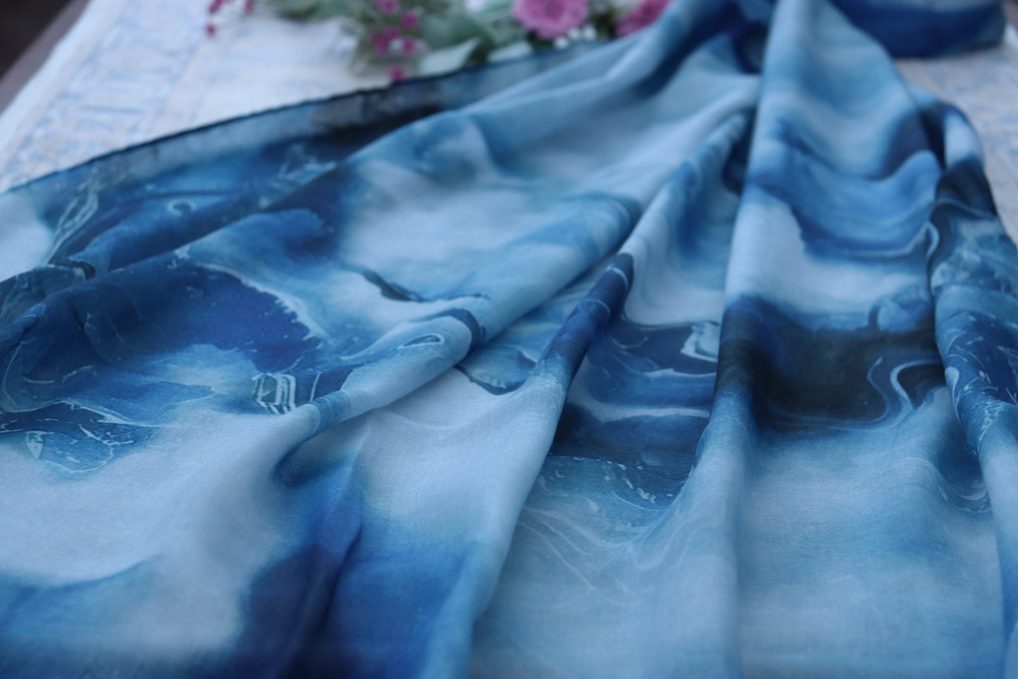 Ocean Blue Printed Modal Hijab