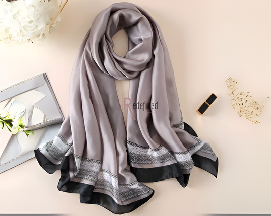 Satin Printed Hijab/Scarf - Black Grey