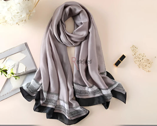 Satin Printed Scarf Black Grey colour