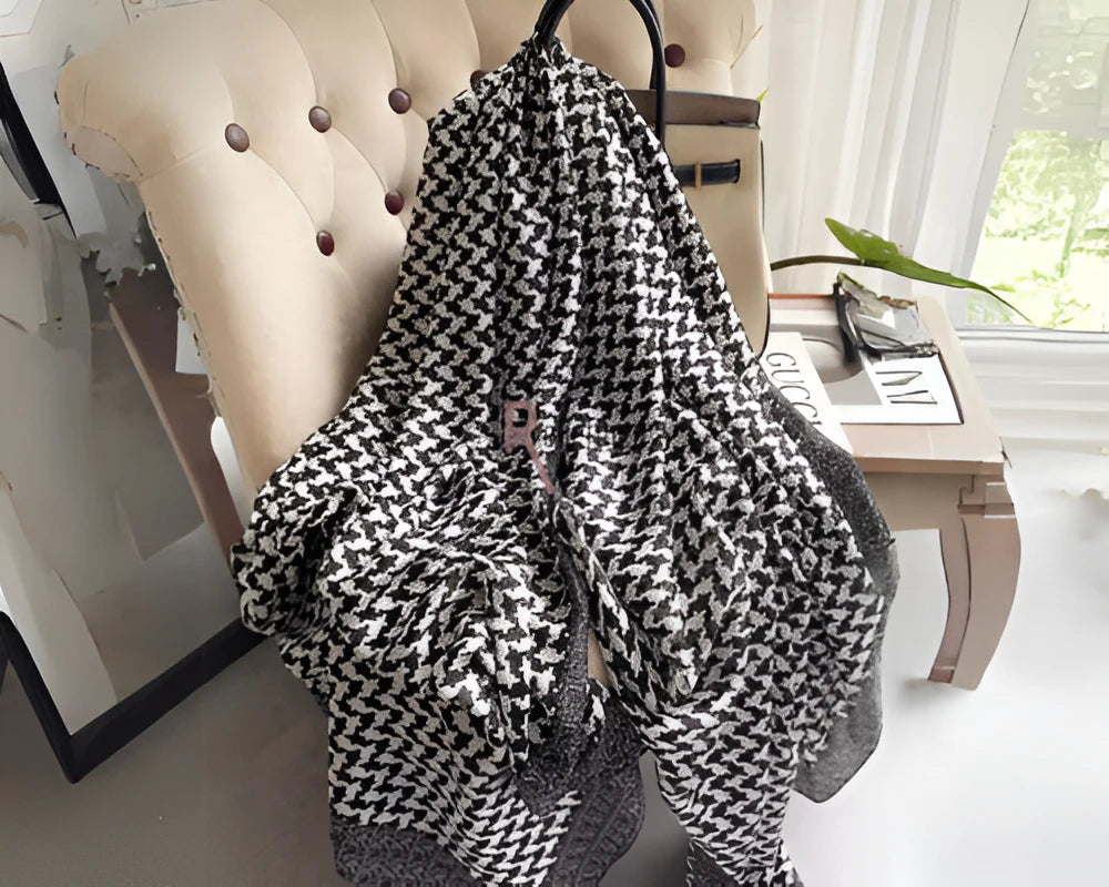 Satin Printed Scarf Black White colour