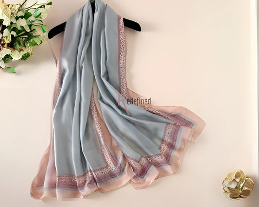 Satin Printed Scarf Ice Blue colour