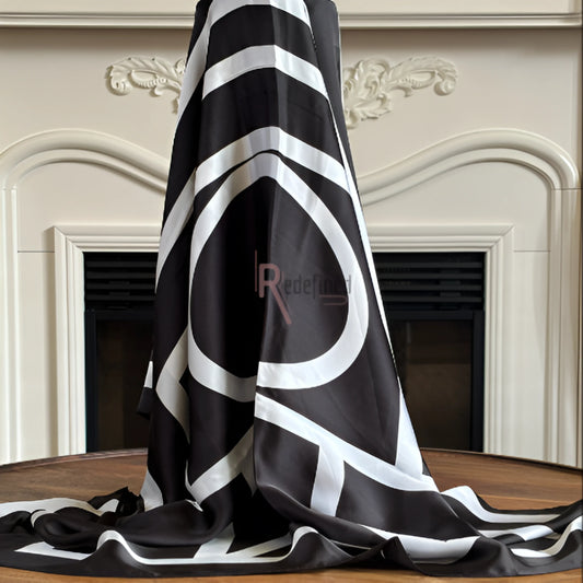 Silk Scarf Black colour with White abstract line