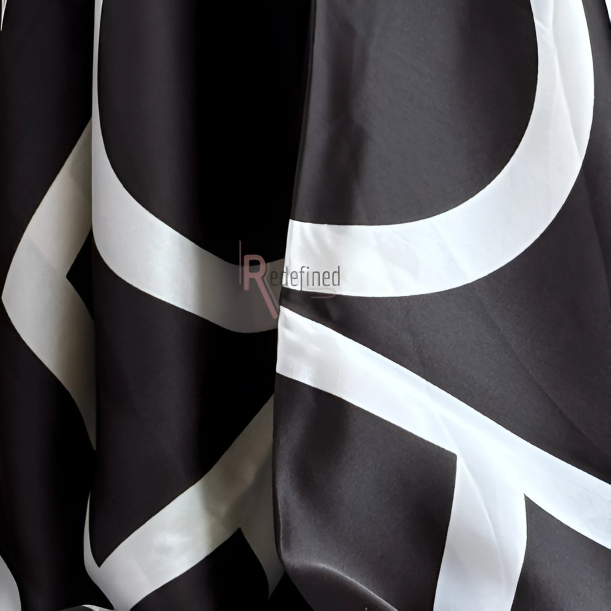 Silk Scarf Black colour with White abstract line