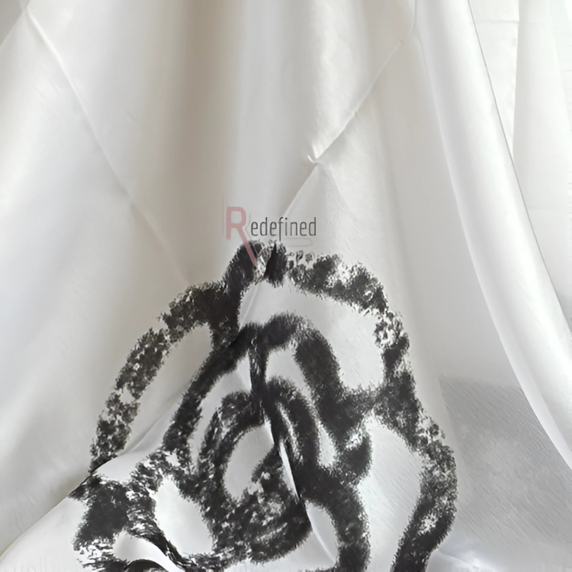 Silk Hijab/Scarf - White Black Flower